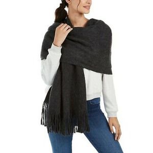 STEVE MADDEN oversized super soft knit long‎ fringes women's scarf muffler BLACK